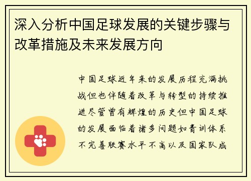 深入分析中国足球发展的关键步骤与改革措施及未来发展方向